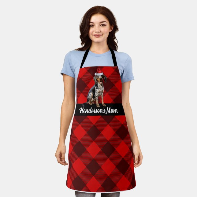 Holiday Plaid Bluetick Coonhound Dog Christmas Apron (Worn)