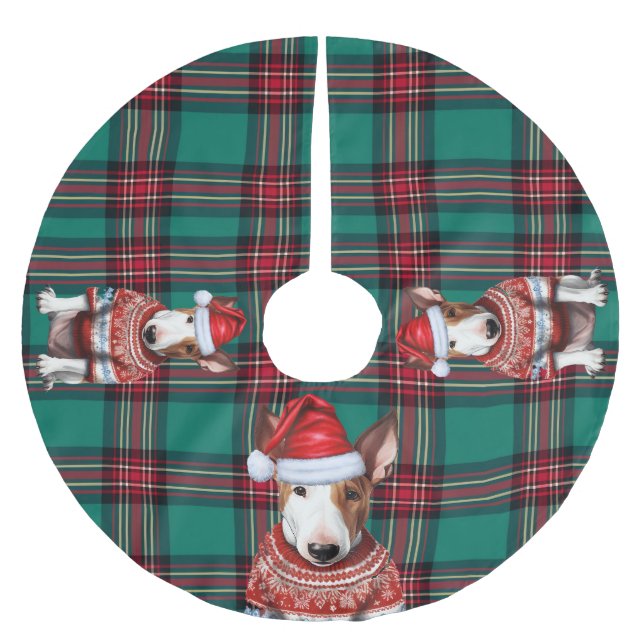 Holiday Plaid Bull Terrier Dog Christmas Brushed Polyester Tree Skirt (Front)