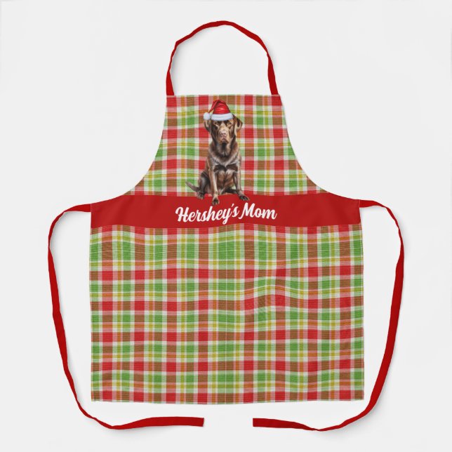 Holiday Plaid Chocolate Labrador Dog Christmas Apron (Front)