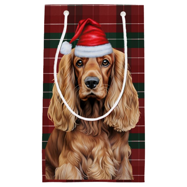 Holiday Plaid Cocker Spaniel Christmas Dog  Small Gift Bag (Front)