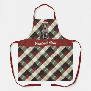 Holiday Plaid Cute GSP Pointer Santa Dog Christmas Apron