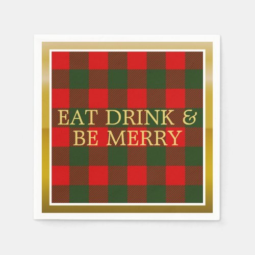 Holiday Plaid Eat Drink and Be Merry Paper Napkins