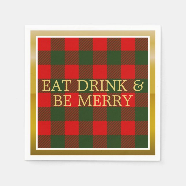 Holiday Plaid Eat Drink and Be Merry Paper Napkins (Front)