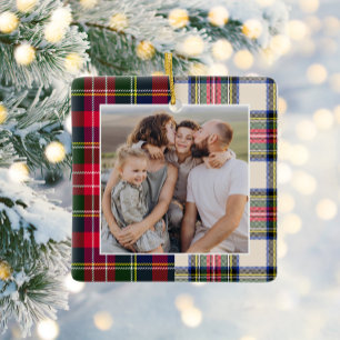 Holiday Plaid Family Photo Christmas Ceramic Ornament
