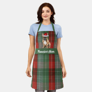 Holiday Plaid French Bulldog Santa Dog Christmas Apron