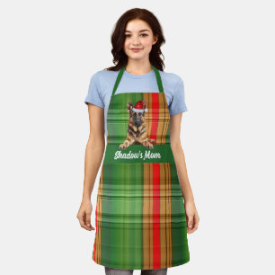 Holiday Plaid German Shepherd Santa Dog Christmas Apron