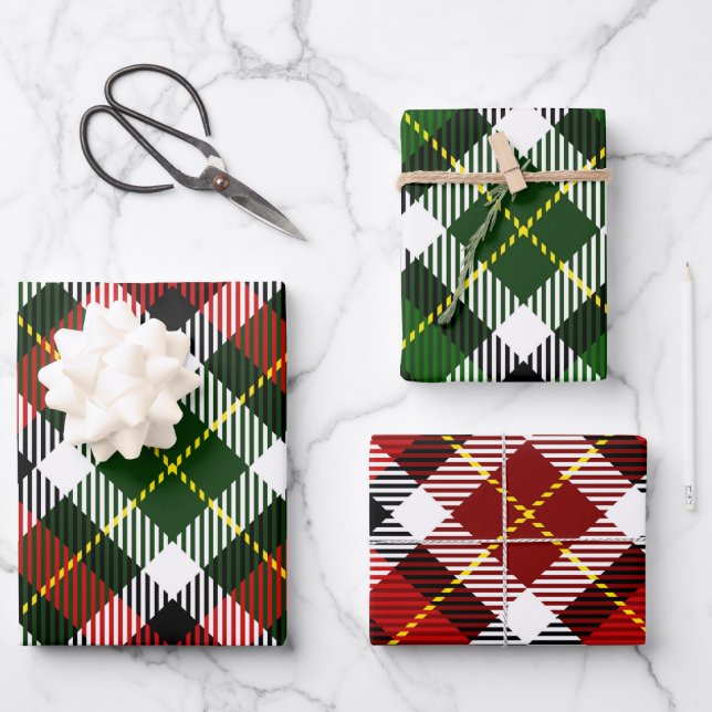 Holiday Plaid Gift Wrap Red Green Black Yellow (Front)