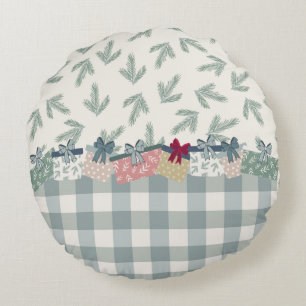 Holiday Plaid Gifts Christmas Pine Green Cute Round Pillow