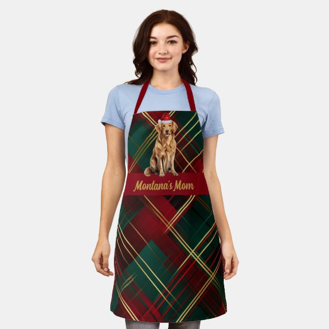Holiday Plaid Golden Retriever Santa Dog Christmas Apron (Worn)
