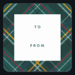 Holiday plaid green Christmas gift to from Square Sticker<br><div class="desc">A colorful and festive plaid make this simple to and from gift label the perfect touch for all your Christmas gifts. With its rich festive green, it coordinates perfectly with the Lea Delaveris Design merry and bright plaid collection of holiday cards, gifts and decor. This Christmas gift label has a...</div>