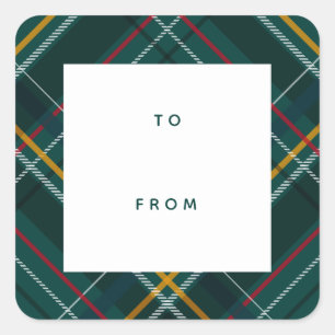 Holiday plaid green Christmas gift to from Square Sticker