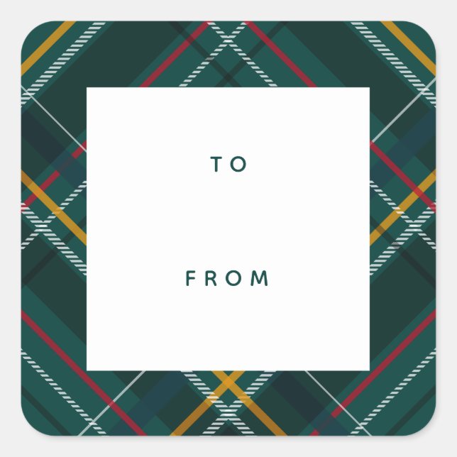 Holiday plaid green Christmas gift to from Square Sticker (Front)