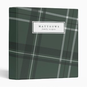 Holiday plaid green family recipe binder