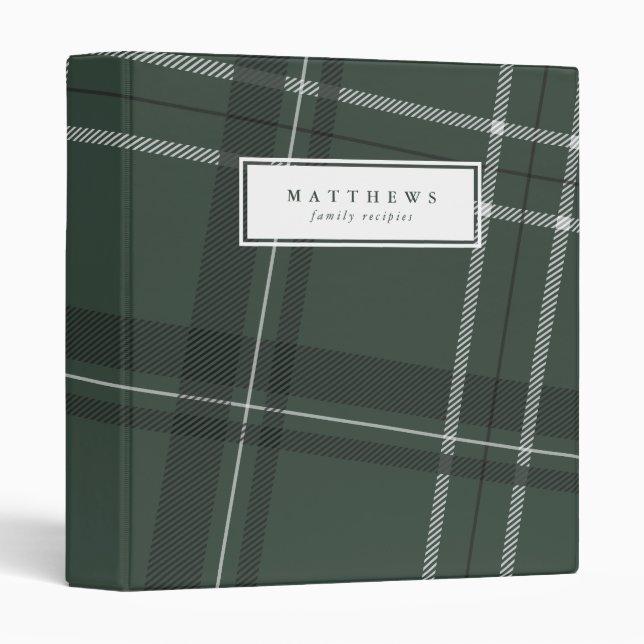 Holiday plaid green family recipe binder (Front/Spine)