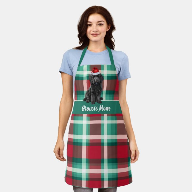 Holiday Plaid Labradoodle Santa Dog Christmas Apron (Worn)