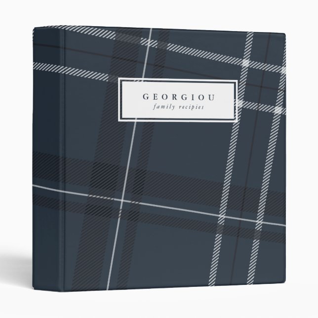 Holiday plaid navy blue family recipe binder (Front/Spine)