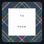 Holiday plaid navy blue to and from gift square sticker<br><div class="desc">A colorful and festive plaid make this simple to and from gift label the perfect touch for all your Christmas gifts. With its navy blue and green, it coordinates perfectly with the Lea Delaveris Design merry and bright plaid collection of holiday cards, gifts and decor. This Christmas gift label has...</div>