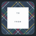 Holiday plaid navy blue to and from gift square sticker<br><div class="desc">A colorful and festive plaid make this simple to and from gift label the perfect touch for all your Christmas gifts. With its navy blue and green, it coordinates perfectly with the Lea Delaveris Design merry and bright plaid collection of holiday cards, gifts and decor. This Christmas gift label has...</div>
