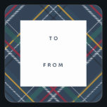 Holiday plaid navy blue to and from gift square sticker<br><div class="desc">A colorful and festive plaid make this simple to and from gift label the perfect touch for all your Christmas gifts. With its navy blue and green, it coordinates perfectly with the Lea Delaveris Design merry and bright plaid collection of holiday cards, gifts and decor. This Christmas gift label has...</div>