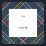 Holiday plaid navy blue to and from gift square sticker<br><div class="desc">A colorful and festive plaid make this simple to and from gift label the perfect touch for all your Christmas gifts. With its navy blue and green, it coordinates perfectly with the Lea Delaveris Design merry and bright plaid collection of holiday cards, gifts and decor. This Christmas gift label has...</div>