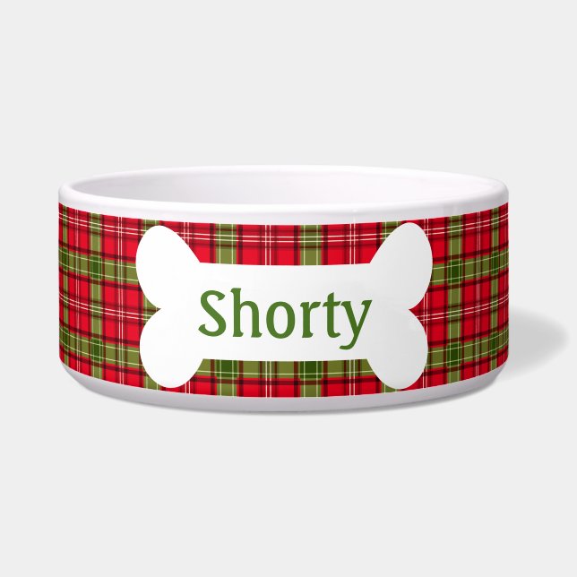 Holiday Plaid Personalized Pet Bowl (Front)