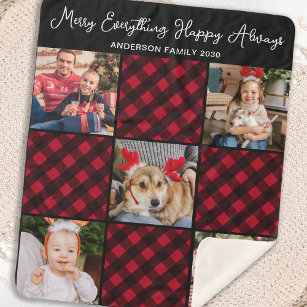 Holiday Plaid Personalized Unique 5 Photo Collage Sherpa Blanket