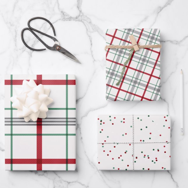 Holiday plaid red and green wrapping paper sheets (Front)