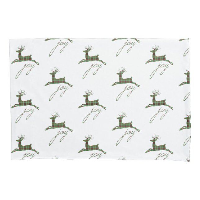 Holiday Plaid Reindeer Pillowcase (Front)