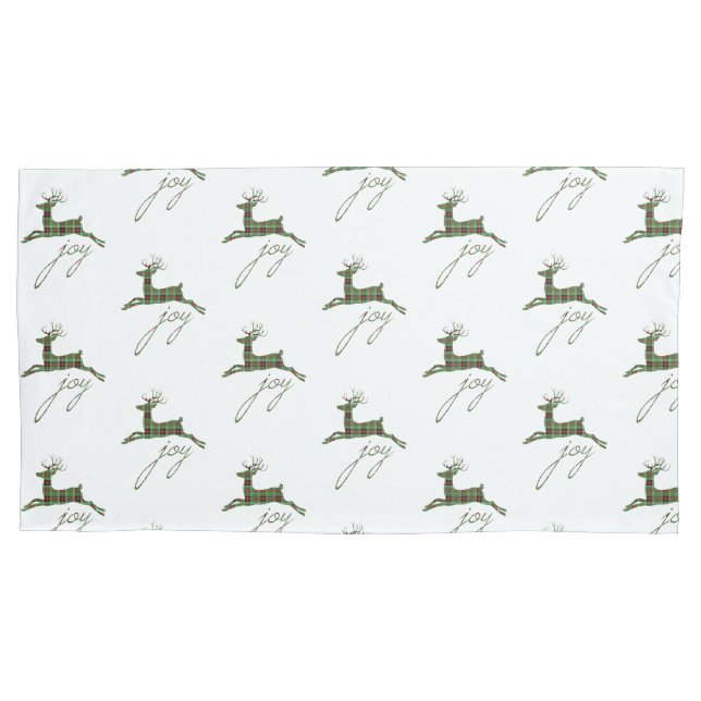 Holiday Plaid Reindeer Pillowcase-King Size Pillow Case (Front)