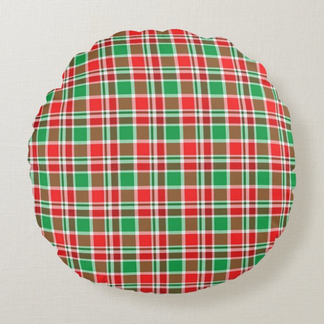 Holiday Plaid Round Pillow (Front)