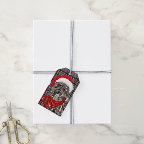 Holiday Plaid with a Bouvier Dog Christmas Gift Tags