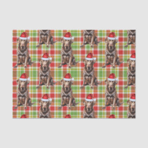 Holiday Plaid with Chocolate Lab Dog Christmas Tissue Paper