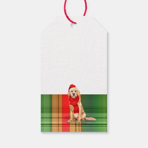 Holiday Plaid with Golden Retriever Christmas Gift Tags