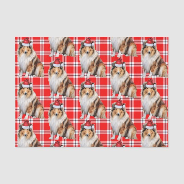 Holiday Plaid with Rough Collie Dog Christmas Tissue Paper (Front)