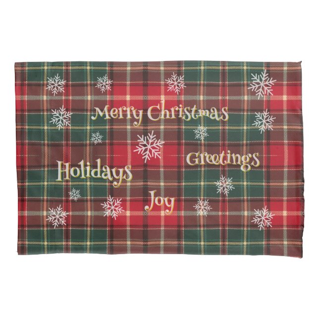 Holiday plaid with snowflakes pillow case (Front)