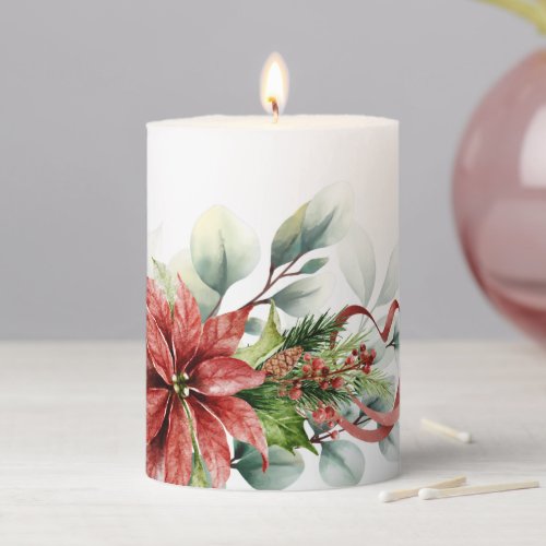 Holiday Poinsettia 3x4 Pillar Candle