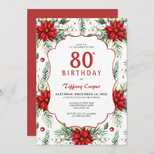 Holiday Poinsettia 80th Birthday Invitation