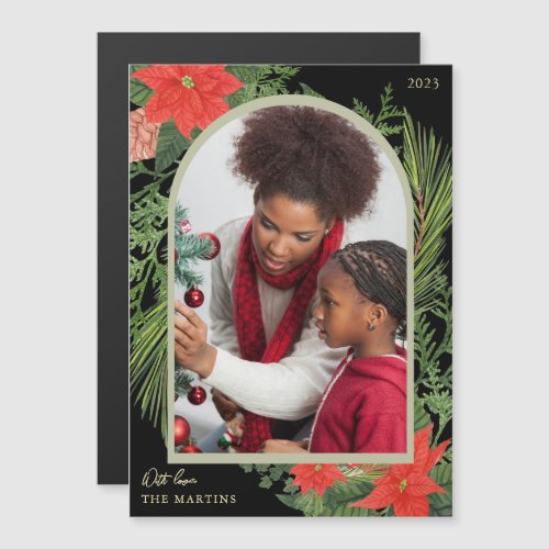 Holiday Poinsettia and Greenery Photo Magnet