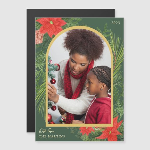 Holiday Poinsettia and Greenery Photo Magnet