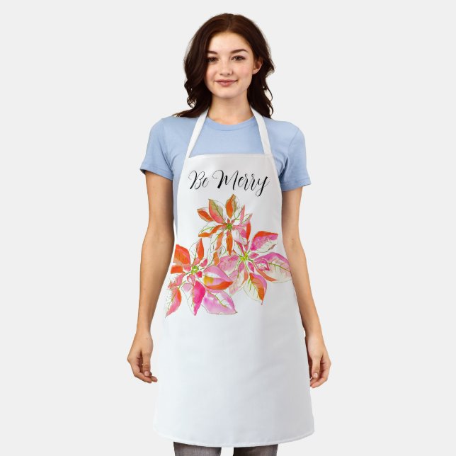 Holiday Poinsettia Apron - Be Merry Apron (Worn)