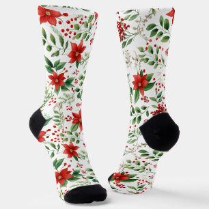 Holiday Poinsettia Christmas Ppattern Socks