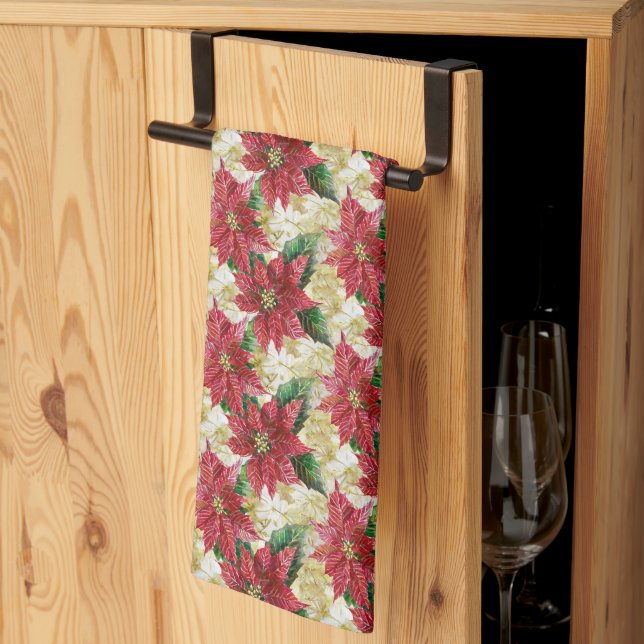 Holiday Poinsettia Kitchen Towel (Thirds Fold)