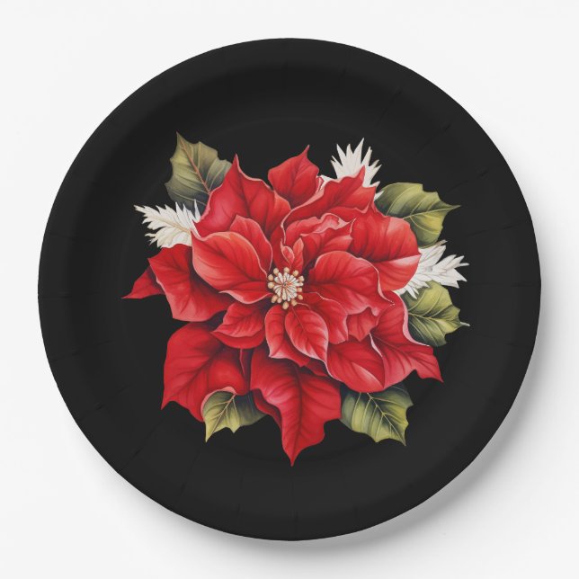 Holiday Poinsettia  Paper Plates (Front)