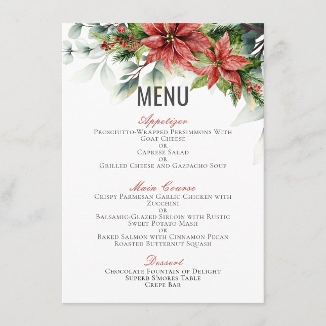 Holiday Poinsettia Wedding 4.5" x 6.25" Menu (Front)