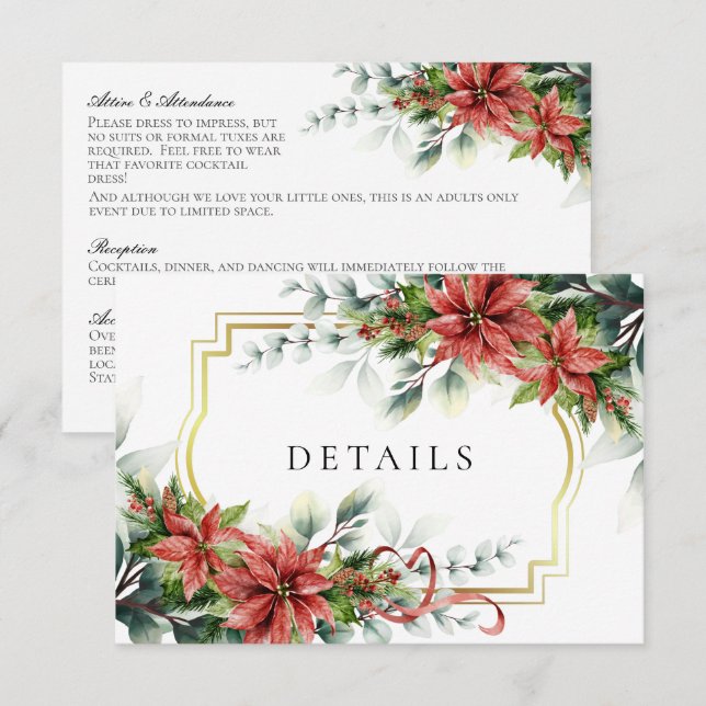 Holiday Poinsettia Wedding Details Enclosure Card (Front/Back)