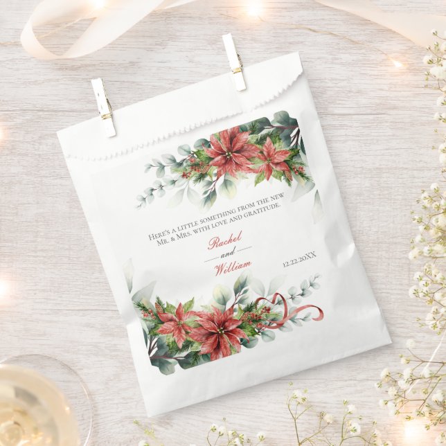 Holiday Poinsettia Wedding Favor Bags (Clipped)