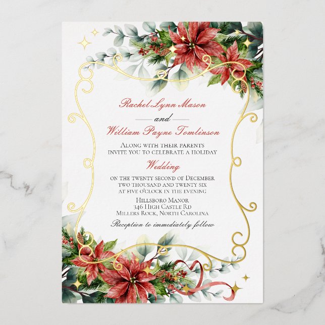 Holiday Poinsettia Wedding Foil Invitation (Front)