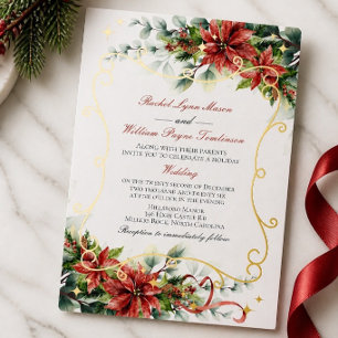 Holiday Poinsettia Wedding Foil Invitation
