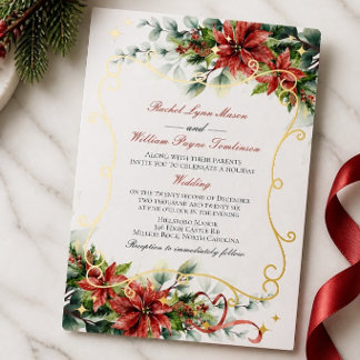 Holiday Poinsettia Wedding Foil Invitation