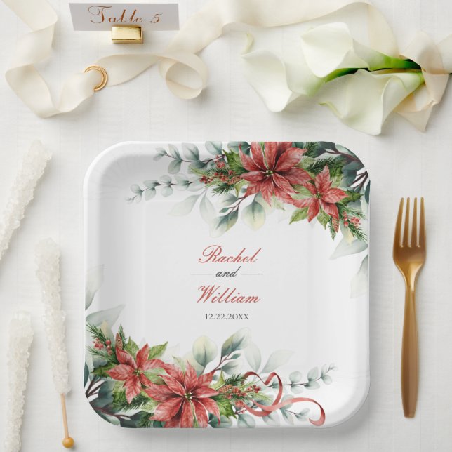 Holiday Poinsettia Wedding Paper Plates (Wedding)